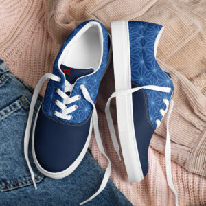 Asanoha (blue) - Japanese Patterns / Men’s lace-up canvas shoes
